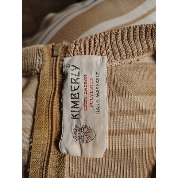 Vintage Kimberly Mod Go Go Knit Dress Size 8 Dacron Polyester Beige Stripe 60's - Picture 2 of 4